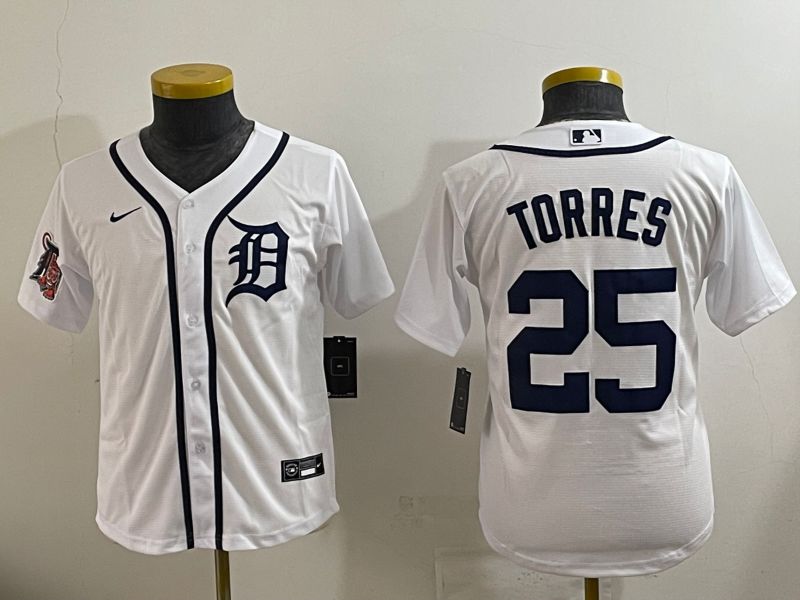 Youth 2025 Detroit Tigers #25 Torres White Game Nike MLB Jersey style 8->youth mlb jersey->Youth Jersey